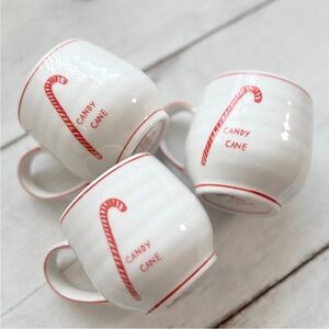 3 Anthropologie Molly Hatch Candy Cane Mugs Cups Christmas Holiday Red White Tea